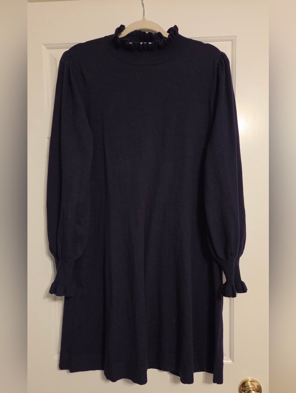 CeCe XL Navy Blue Long-Sleeve Ruffle Mock Neck Sweater Dress